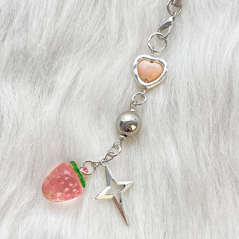 cioatu 1-4PCS Cute Phone Charms Aesthetic Y2K Cell Phone Charms Strap Pink Strawberry Butterfly Star PhoneCharm Y2K Accessories for Bag Keychain Airpods Camera Pendants Decor - Image 3